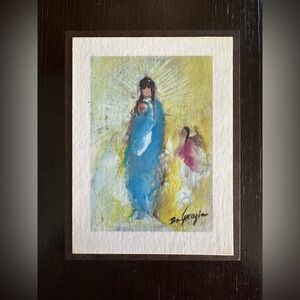 Vintage De Grazia Madonna With Angel Painting on wooden plaque